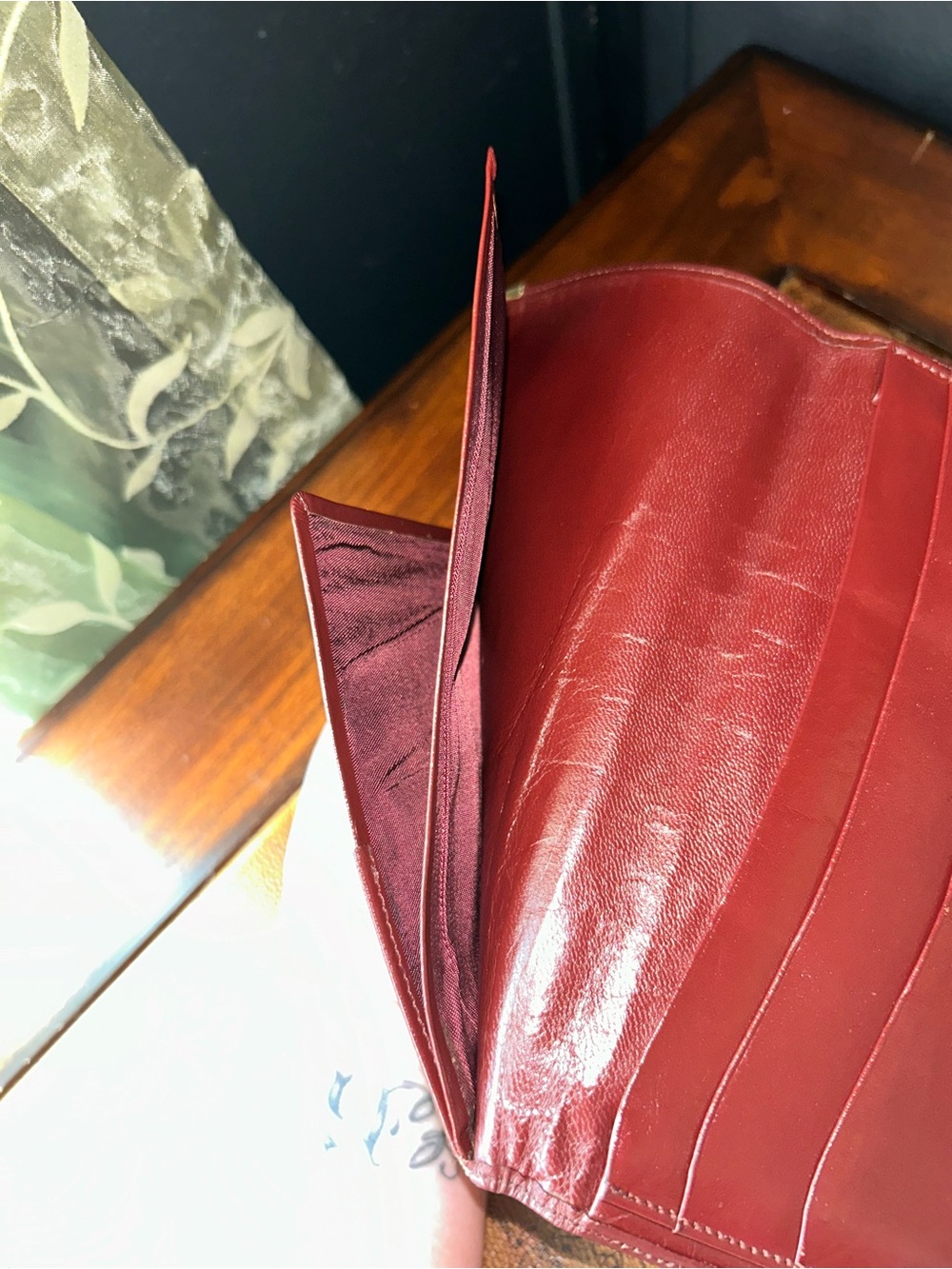 Vintage Cartier Bordeaux Burgundy Leather Long Wallet with Gold Corners -EUC- - Picture 11 of 16